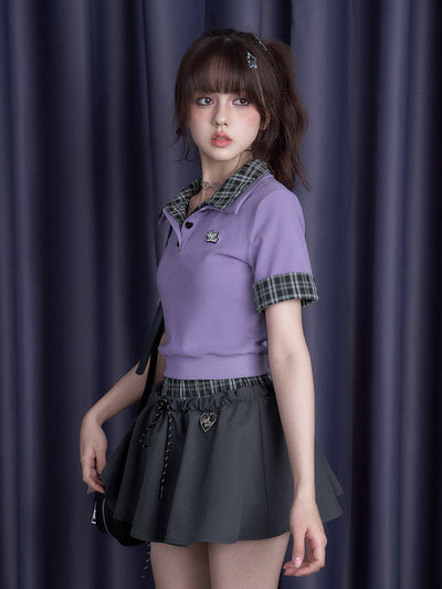 Plaid Splicing Double Waist Skirt SAG0273