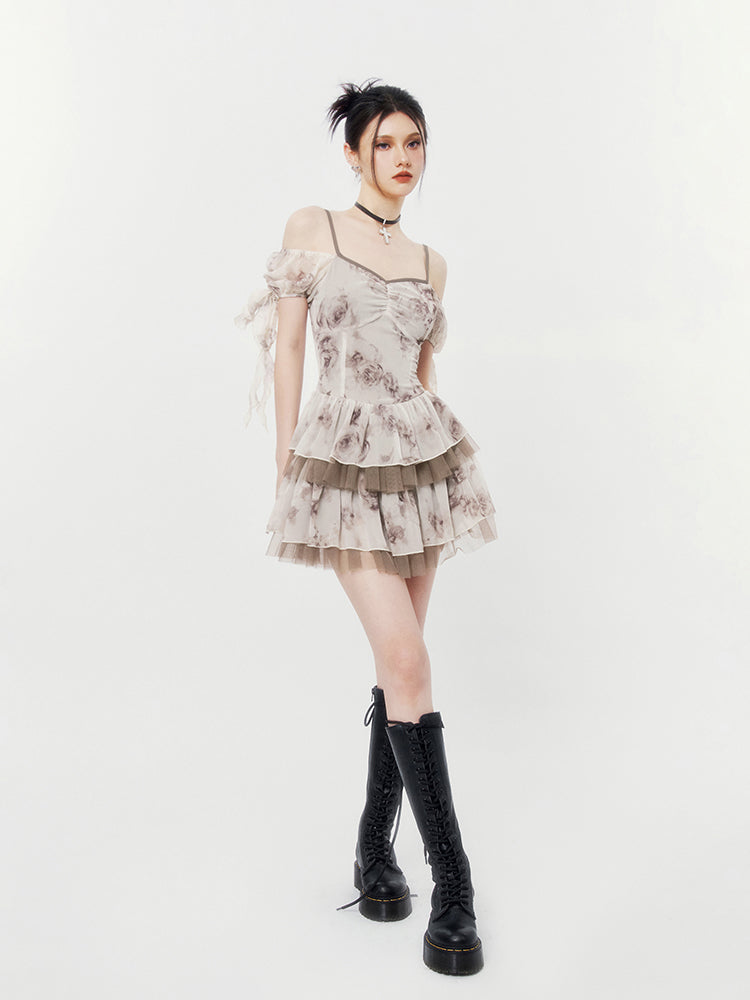 Rose Niche Design Slimming Tulle Suspender Dress VOC0206