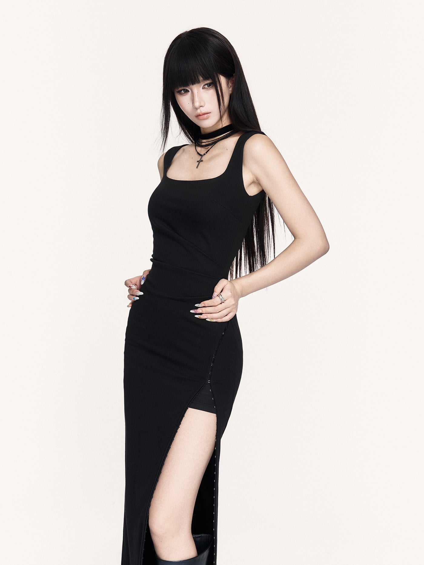 Hepburn Style Slit Long Dress VOC0433