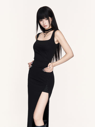 Hepburn Style Slit Long Dress VOC0433
