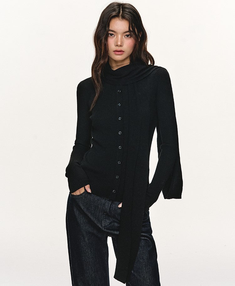 Scarf Slim-fit Long-sleeved Knitted Cardigan ANA0099