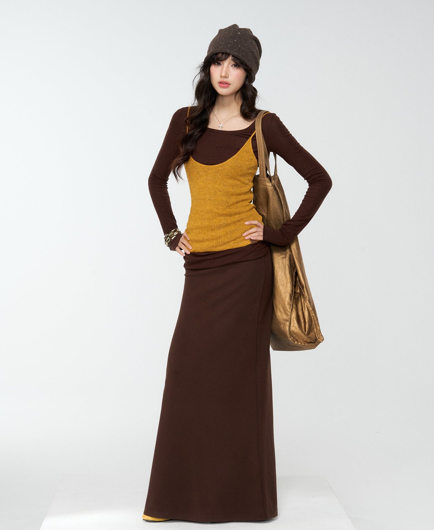 Brown Lazy Style Slimming Skirt 4MU0177