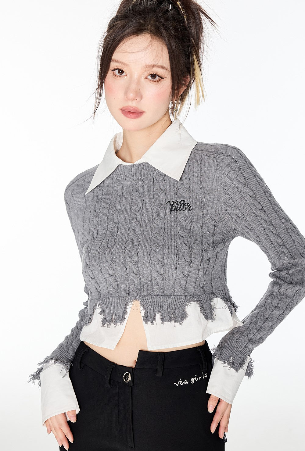 College Style Splicing Shirt Sweater VIA0141