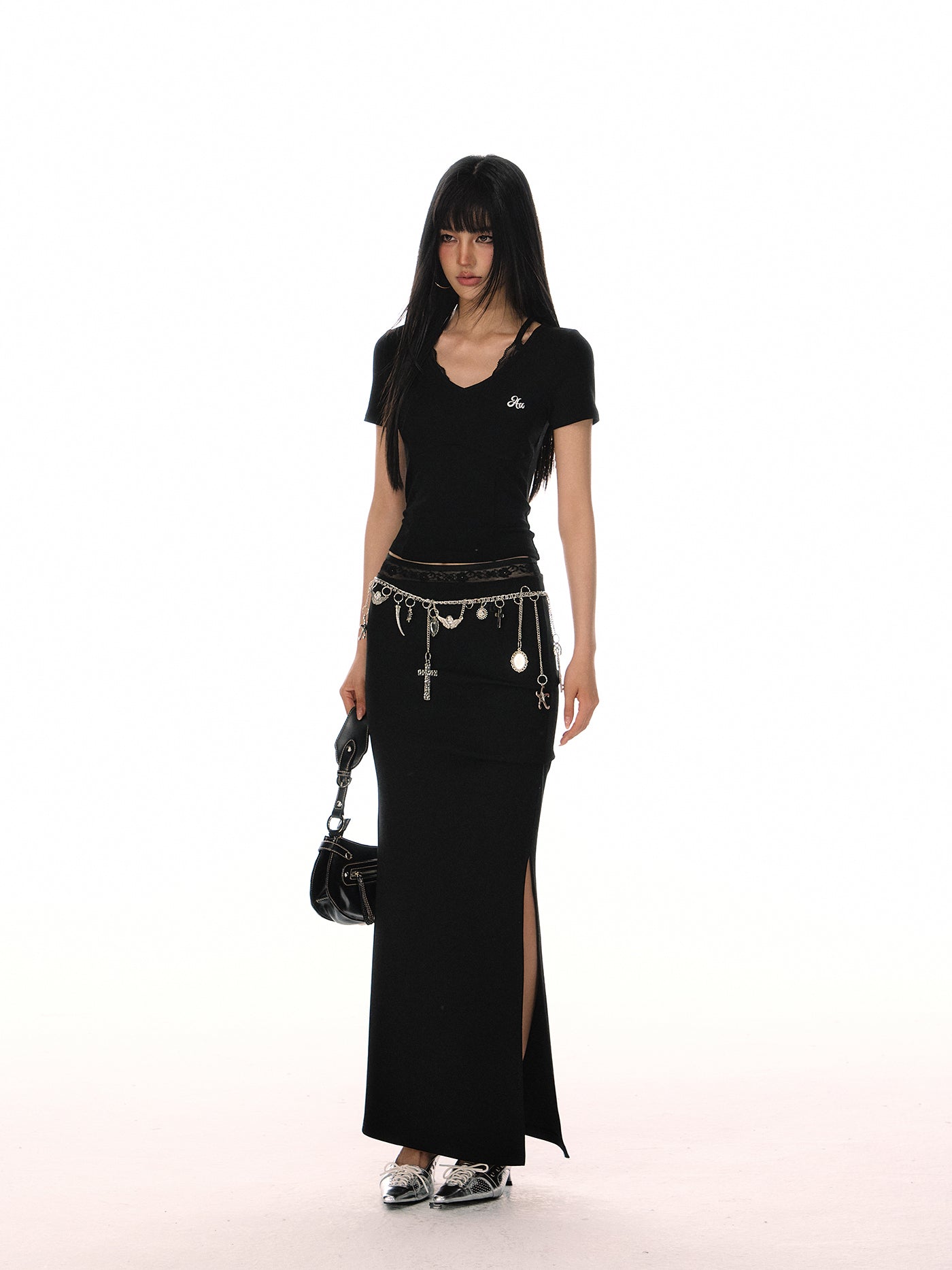 Simple V-neck Fake Two-piece T-shirt ACM0079