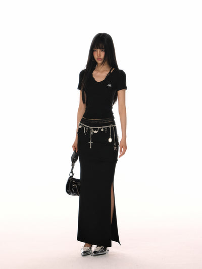 Simple V-neck Fake Two-piece T-shirt ACM0079