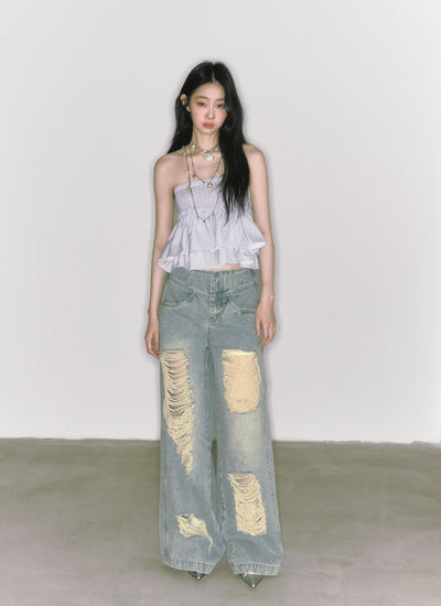 Loose Ripped Wide Leg Low Rise Jeans SAL0061