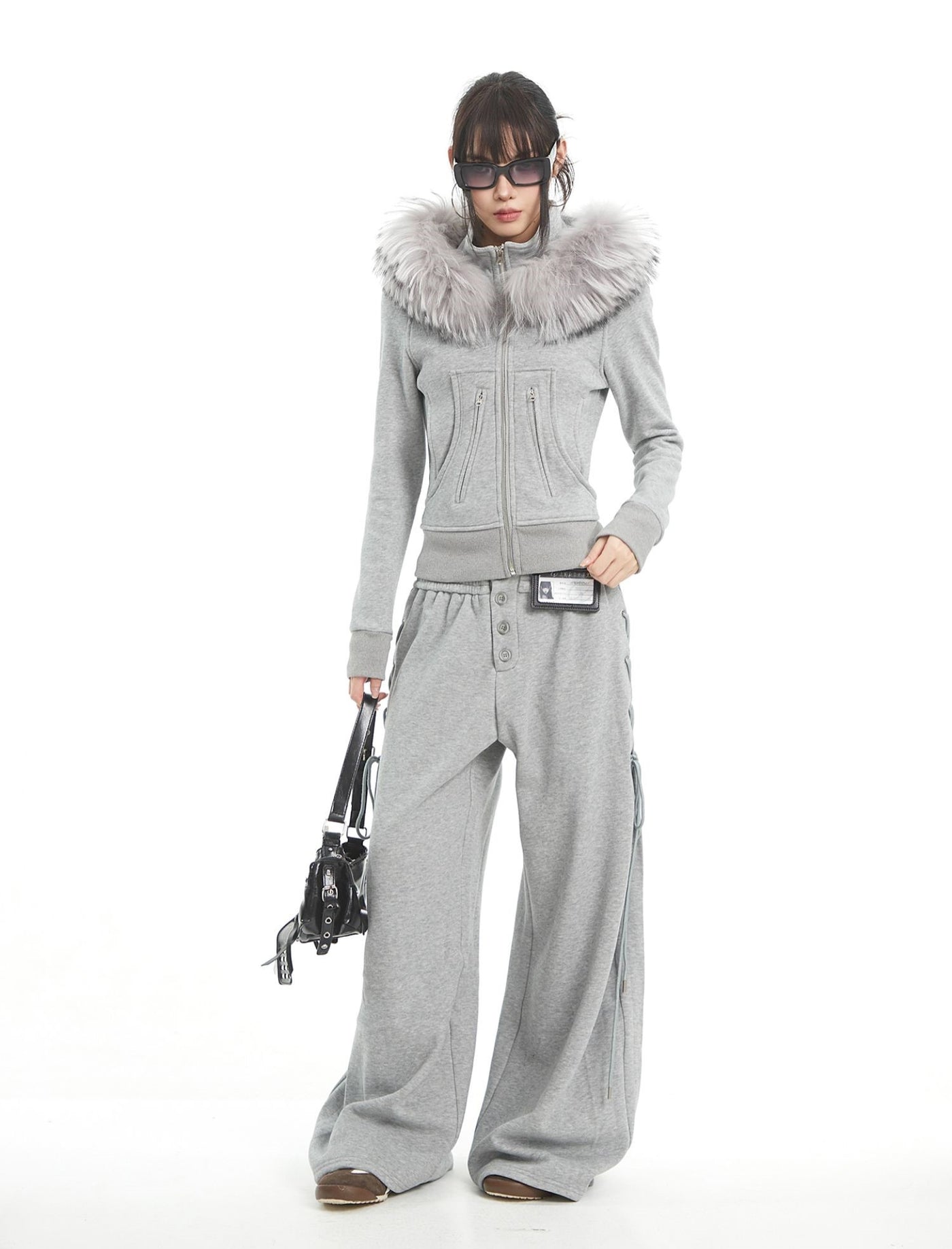 Fur Collar Hooded Sweatshirt Jacket/Pants UNC0326