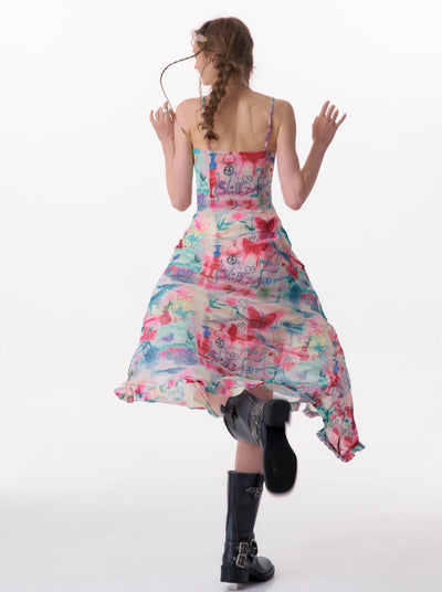 Graffiti Butterfly Print Suspender Dress ZIZ0146