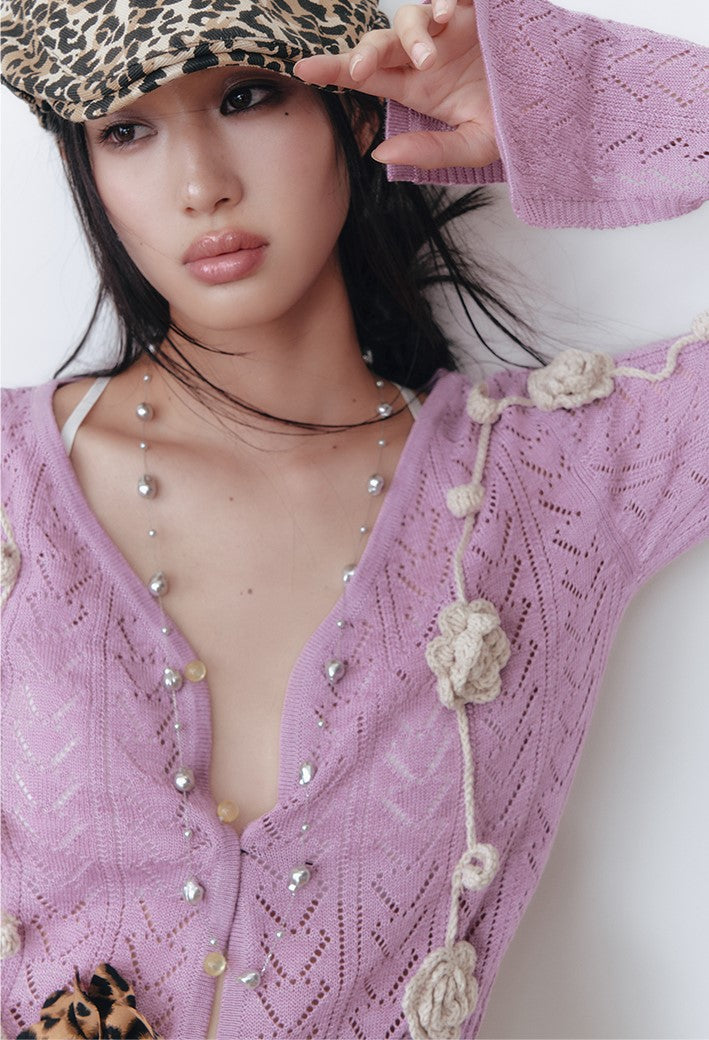 Crochet Flower Knit Cardigan OFA0283