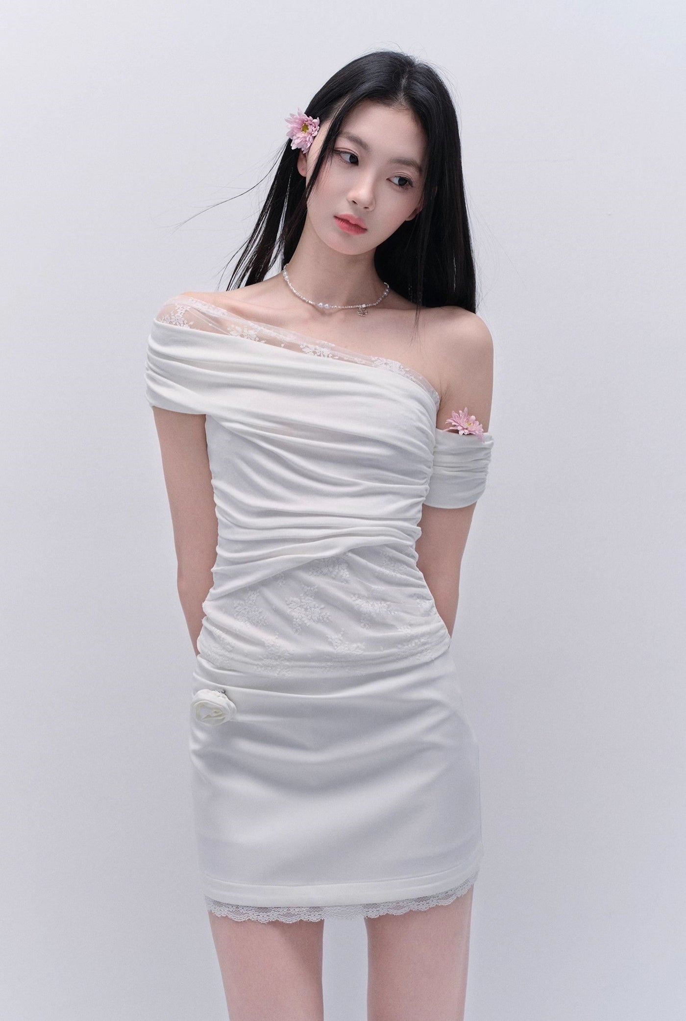 Lace Splicing One Shoulder Top/Skirt FRA0331