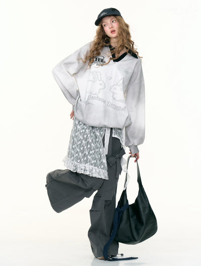 Gradient Rabbit Prints V-neck Sweatshirt ZIZ0305