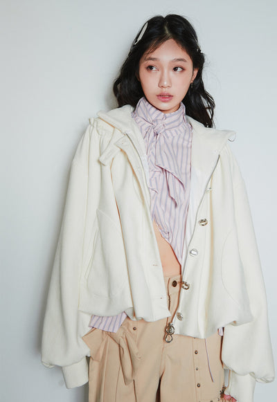 Fur Collar Detachable Pleated Cloud Jacket SEL0002