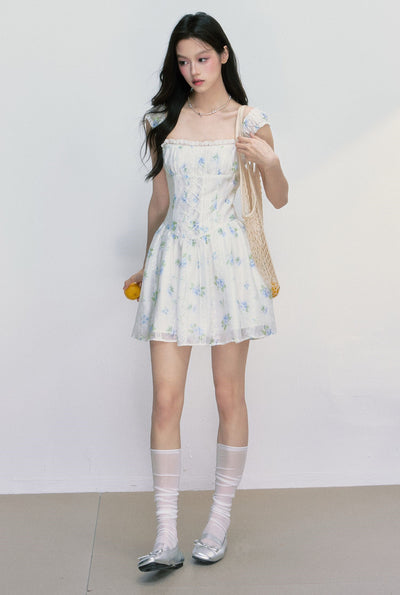 Floral Square Neck Suspenders Dress FRA0403