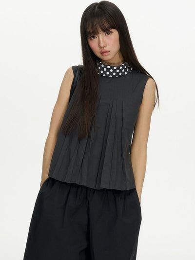 Polka Dot Pleated Sleeveless Top NEC0202