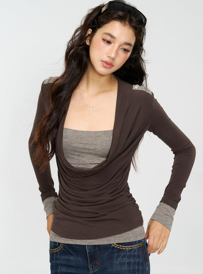 Draped Collar Layering Base T-shirt 4MU0162