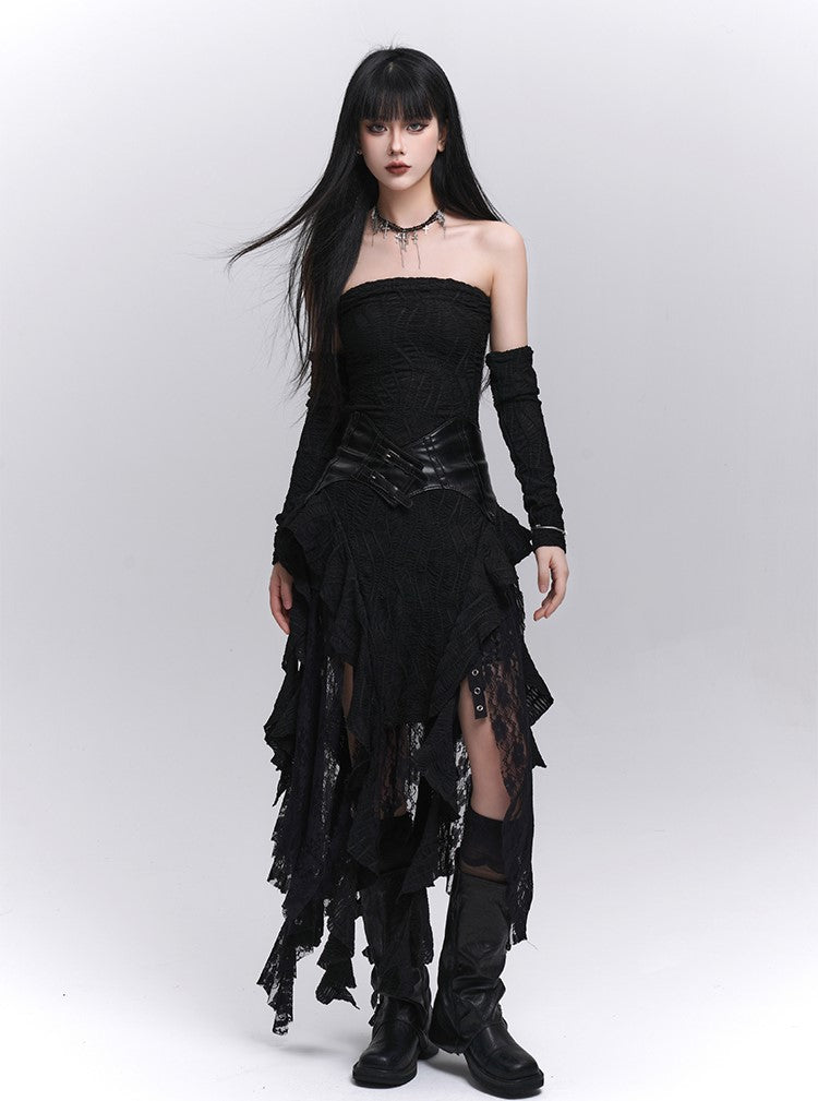 Black Lace Irregular Hem Dress LAD0206