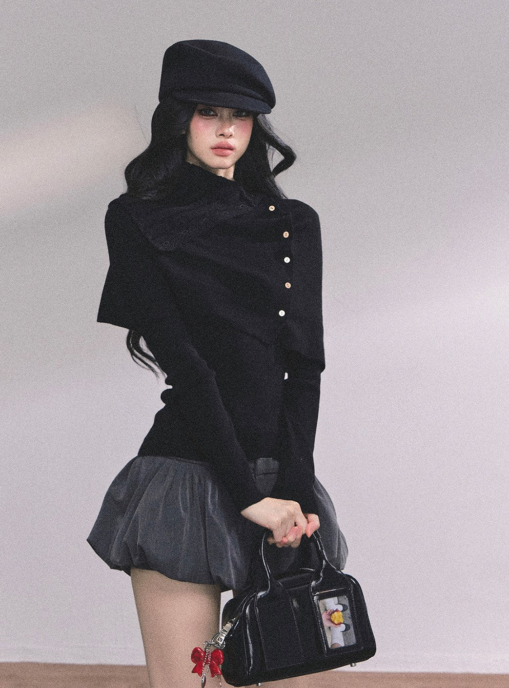 Long-sleeved Knitted Slimming Top+Shawl DIA0620