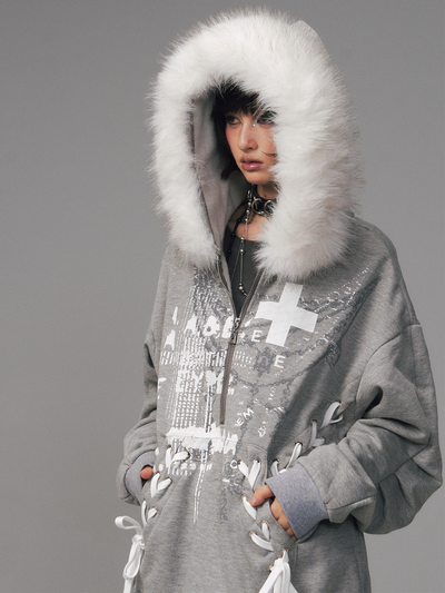 Print Half-Open Zipper Hooded Sweatshirt FRU0125