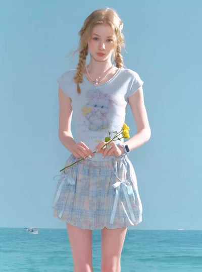 High Waist Blue Bow Plaid Skirt ZIZ0277