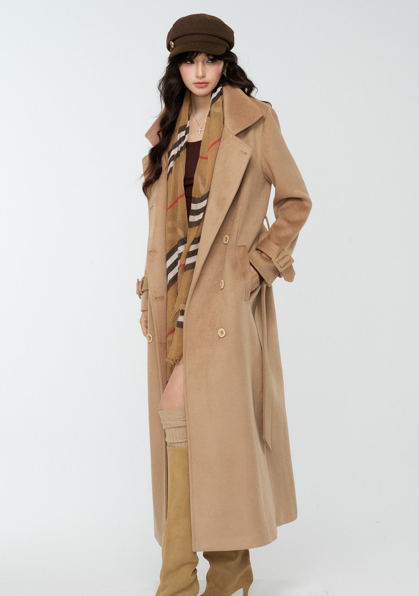 British Style Brown Long Cape Wool Coat 4MU0170