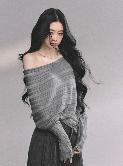 Oblique Shoulder Loose Sweater DIA0597