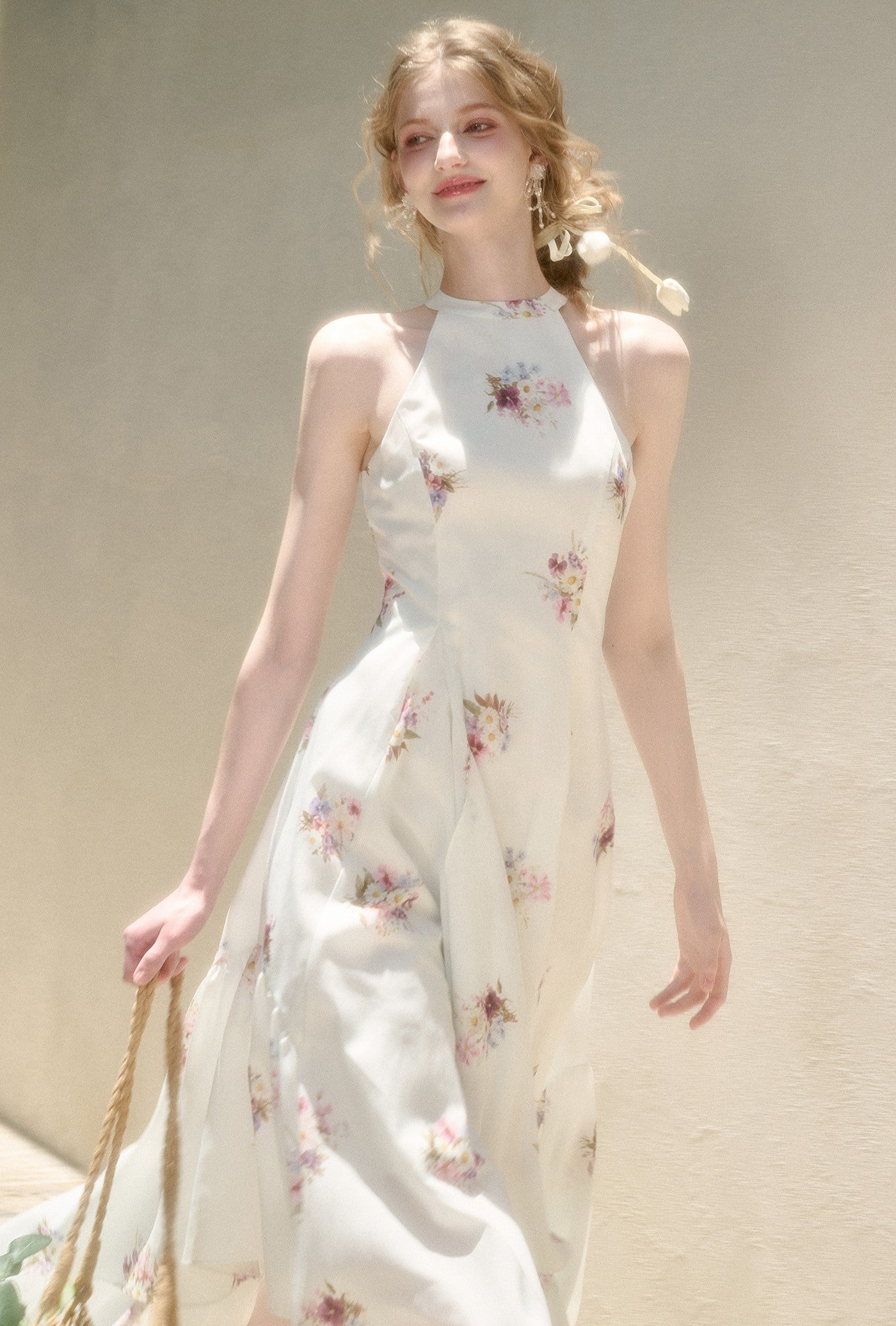 Halter Neck Flower Printed Dress GRO0160