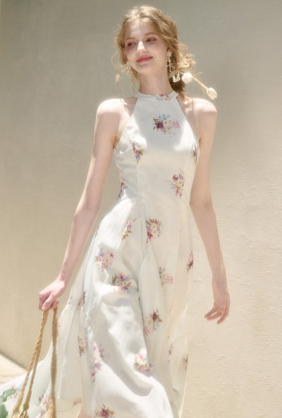 Halter Neck Flower Printed Dress GRO0160