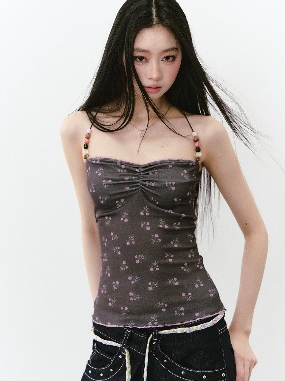Beaded Straps Floral Camisole VIA0252