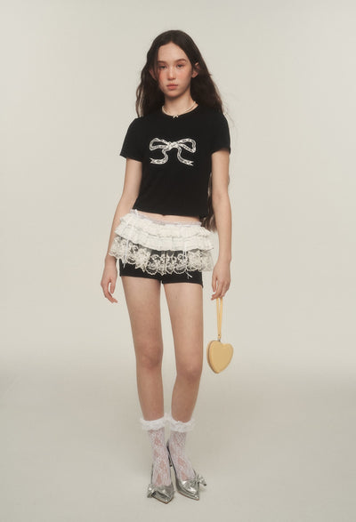 American Retro Slim Lace Bow T-shirt AYF0035