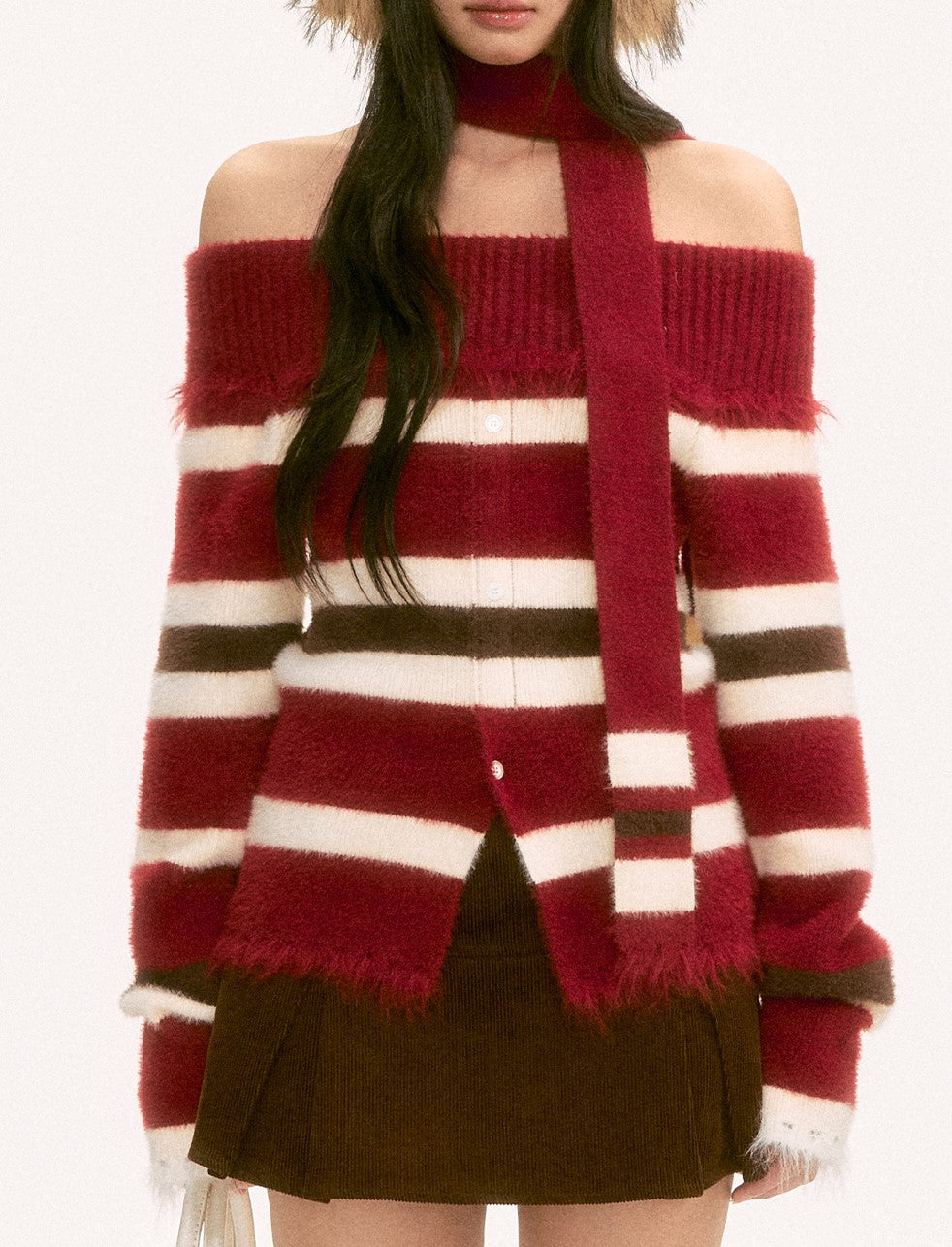 Striped Color Block Off-Shoulder Sweater WEE0123