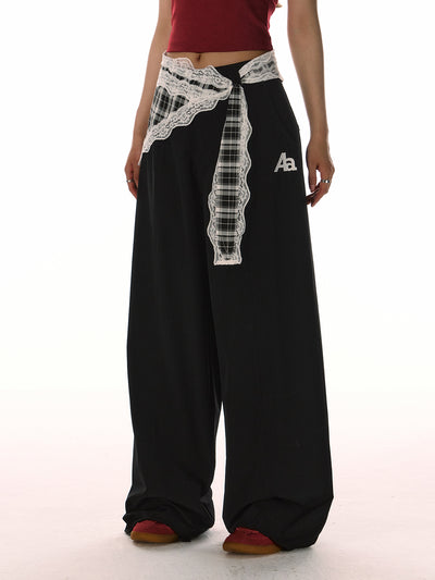 Detachable Lace Plaid Belt Drape Loose Pants ACM0081