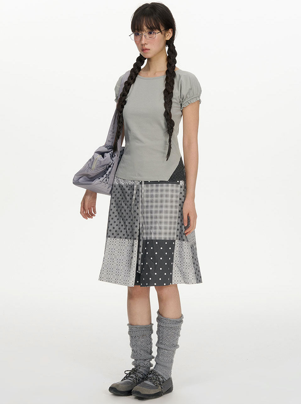 Polka Dot Plaid Print Skirt NEC0209