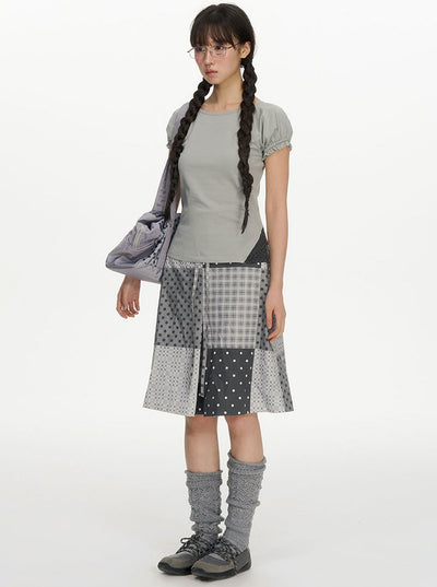 Polka Dot Plaid Print Skirt NEC0209