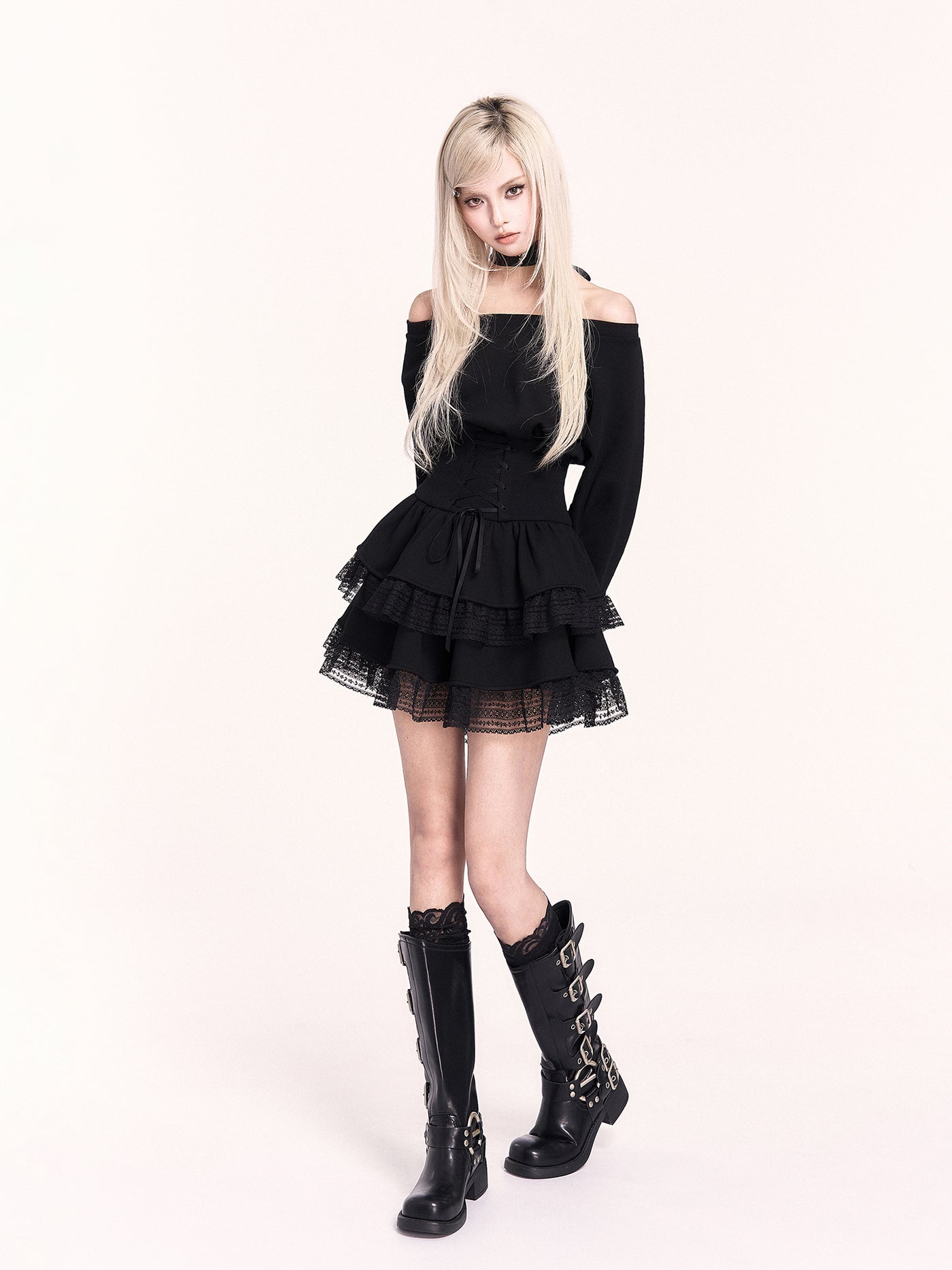 Lace Sweatshirt Puff Dress VOC0477