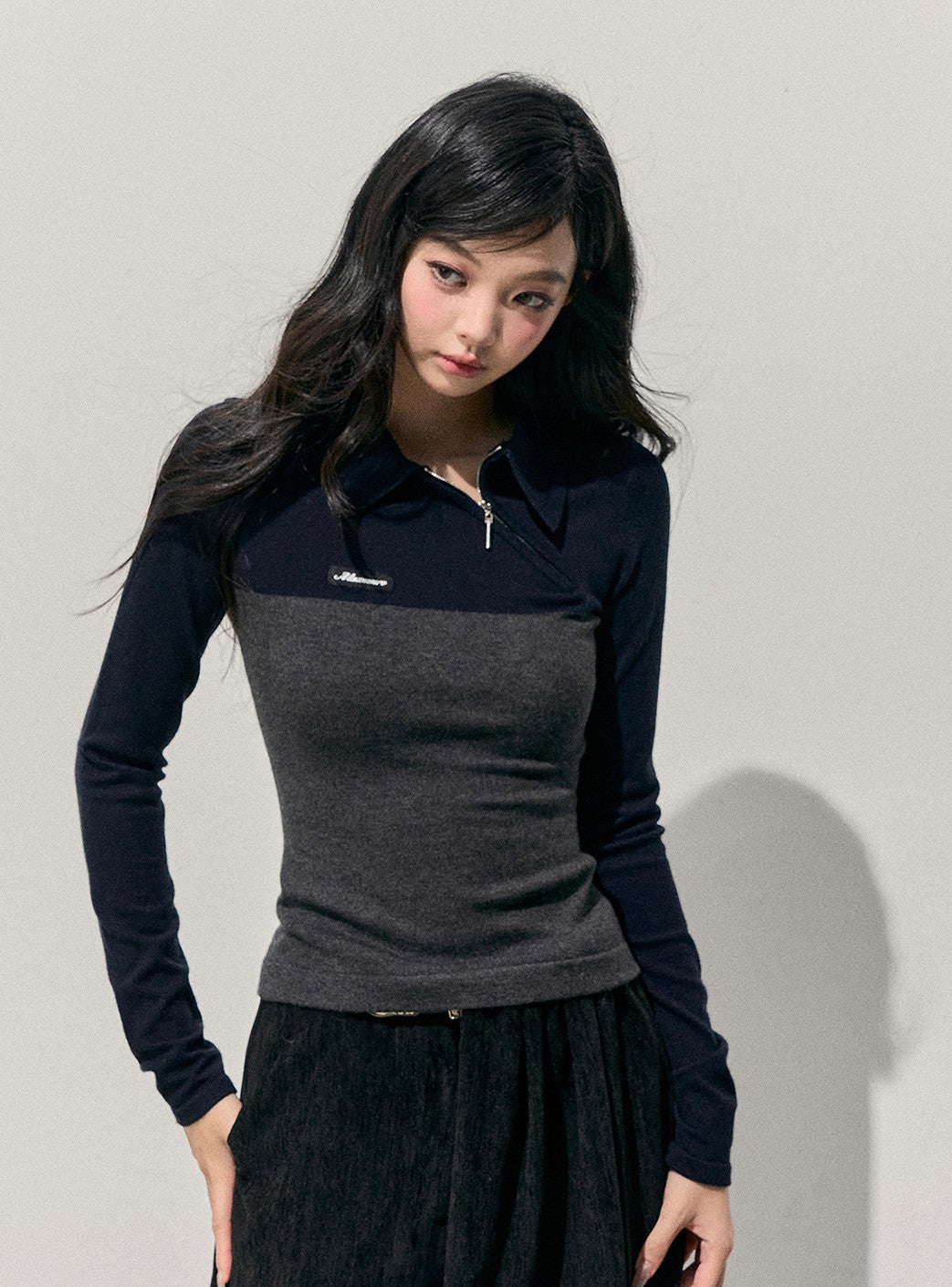 Long-Sleeve Polo Block Color T-Shirt DIA0741