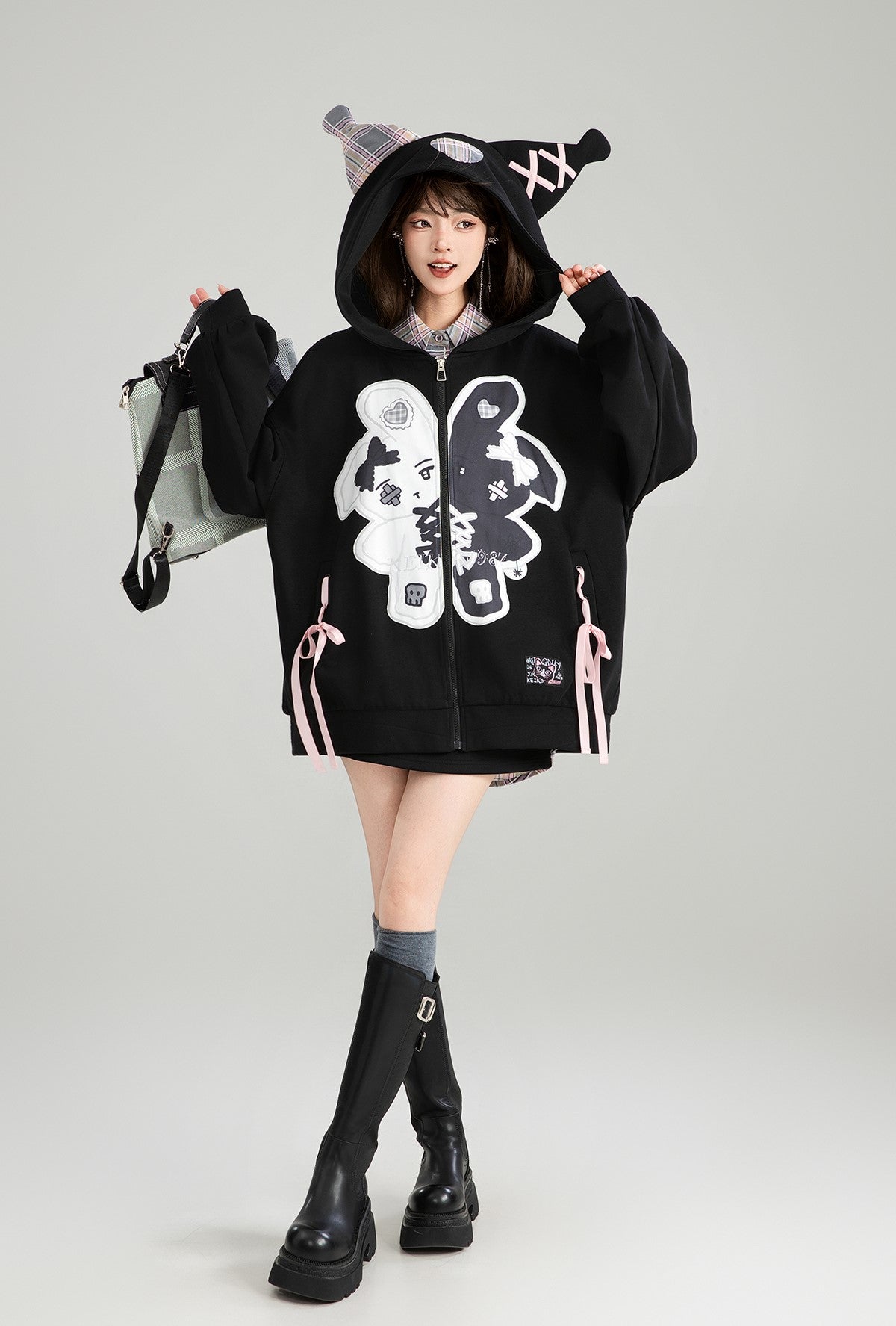 Ghost Design Loose Zipper Hooded Jacket KEI0180