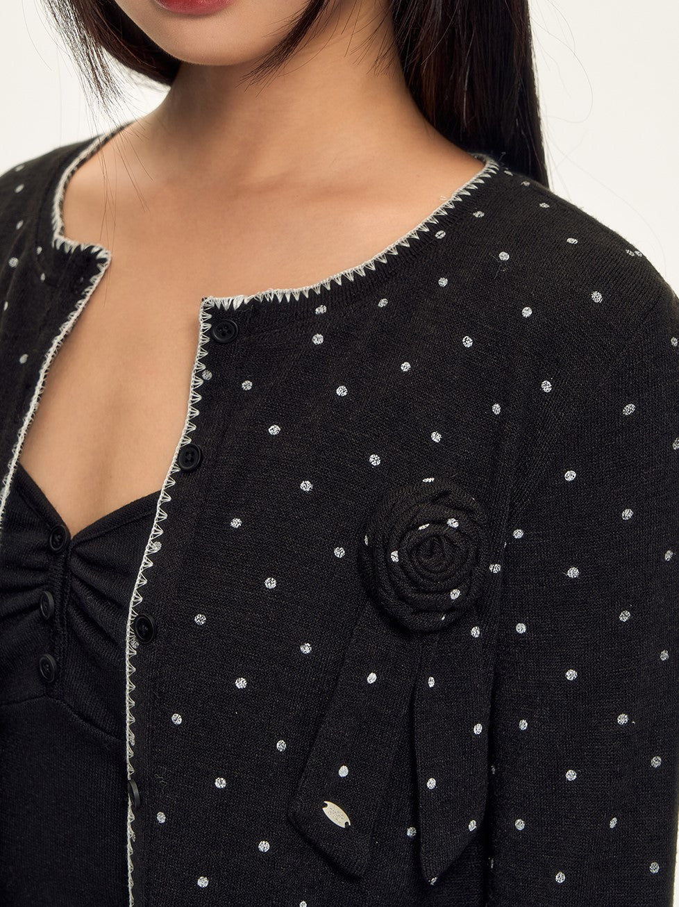 Rose-Decorated Polka Dot Cardigan WEE0087