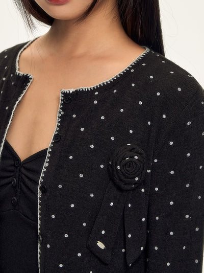 Rose-Decorated Polka Dot Cardigan WEE0087