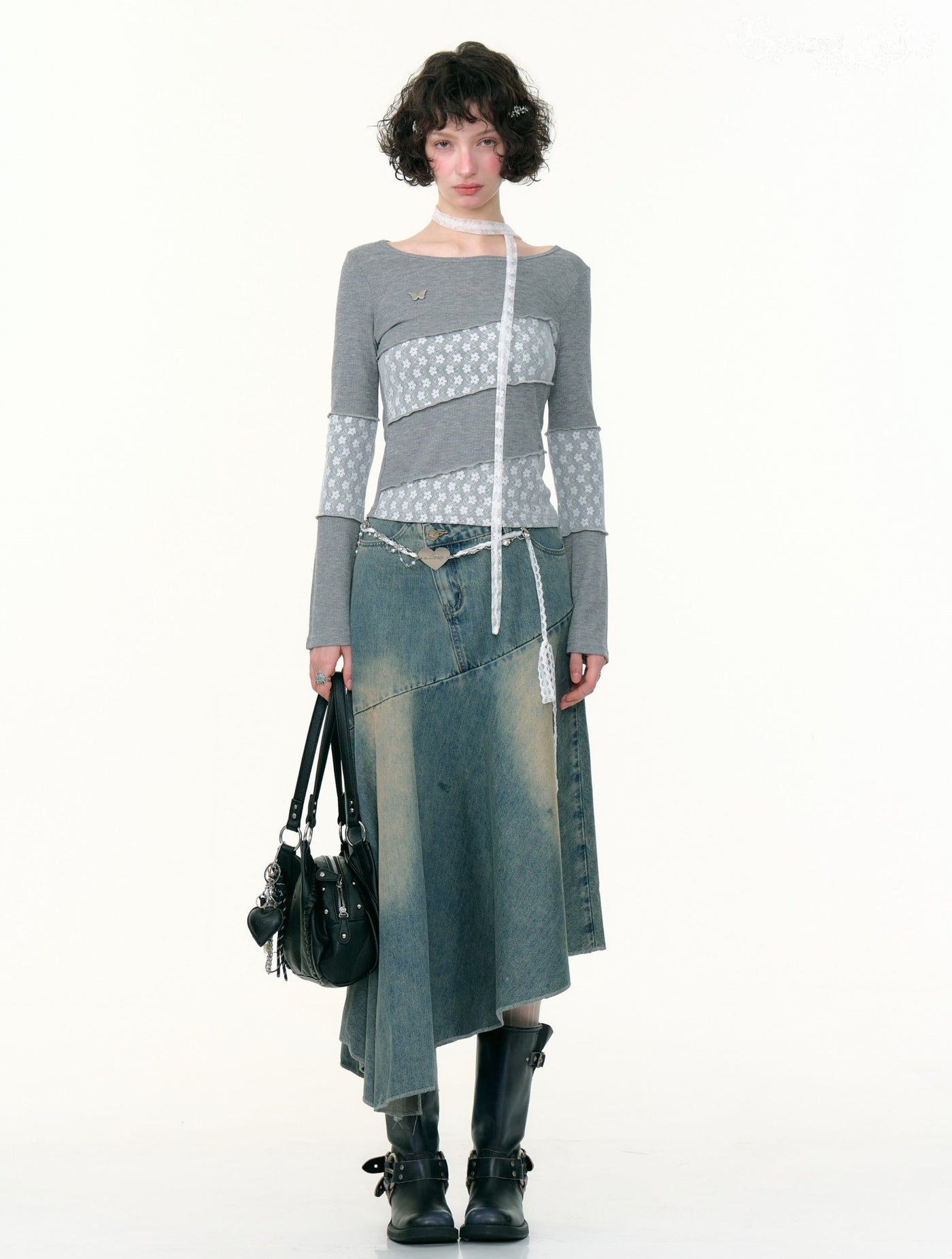 High Waist Irregular Denim Maxi Skirt ZIZ0306
