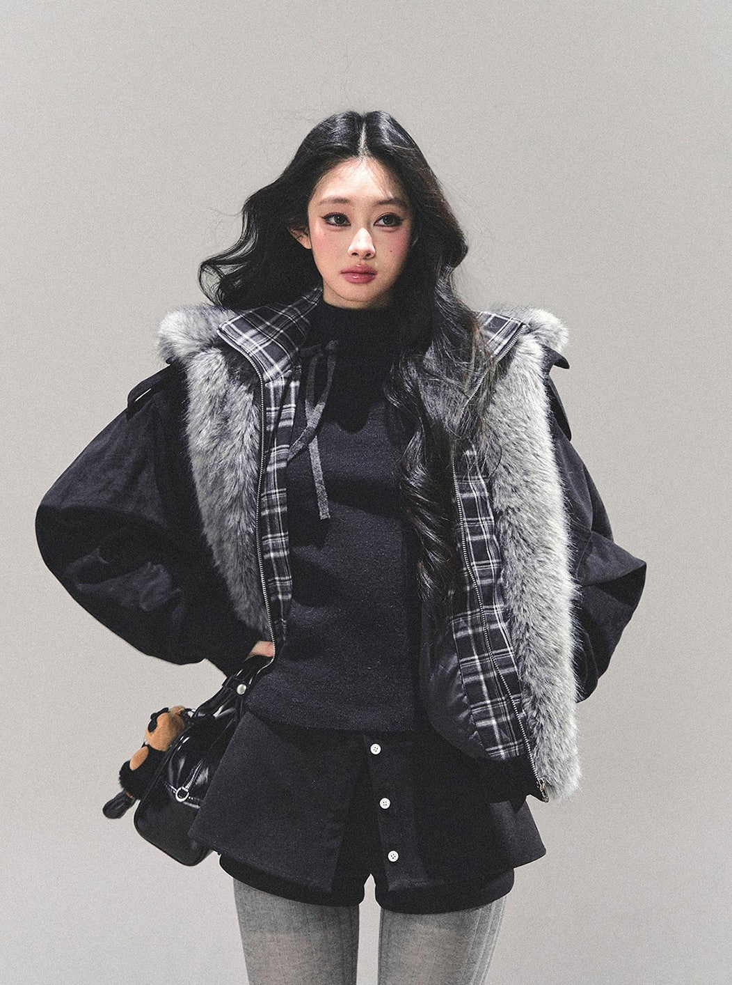 Faux Two-Piece American Style Plaid Jacket DIA0672