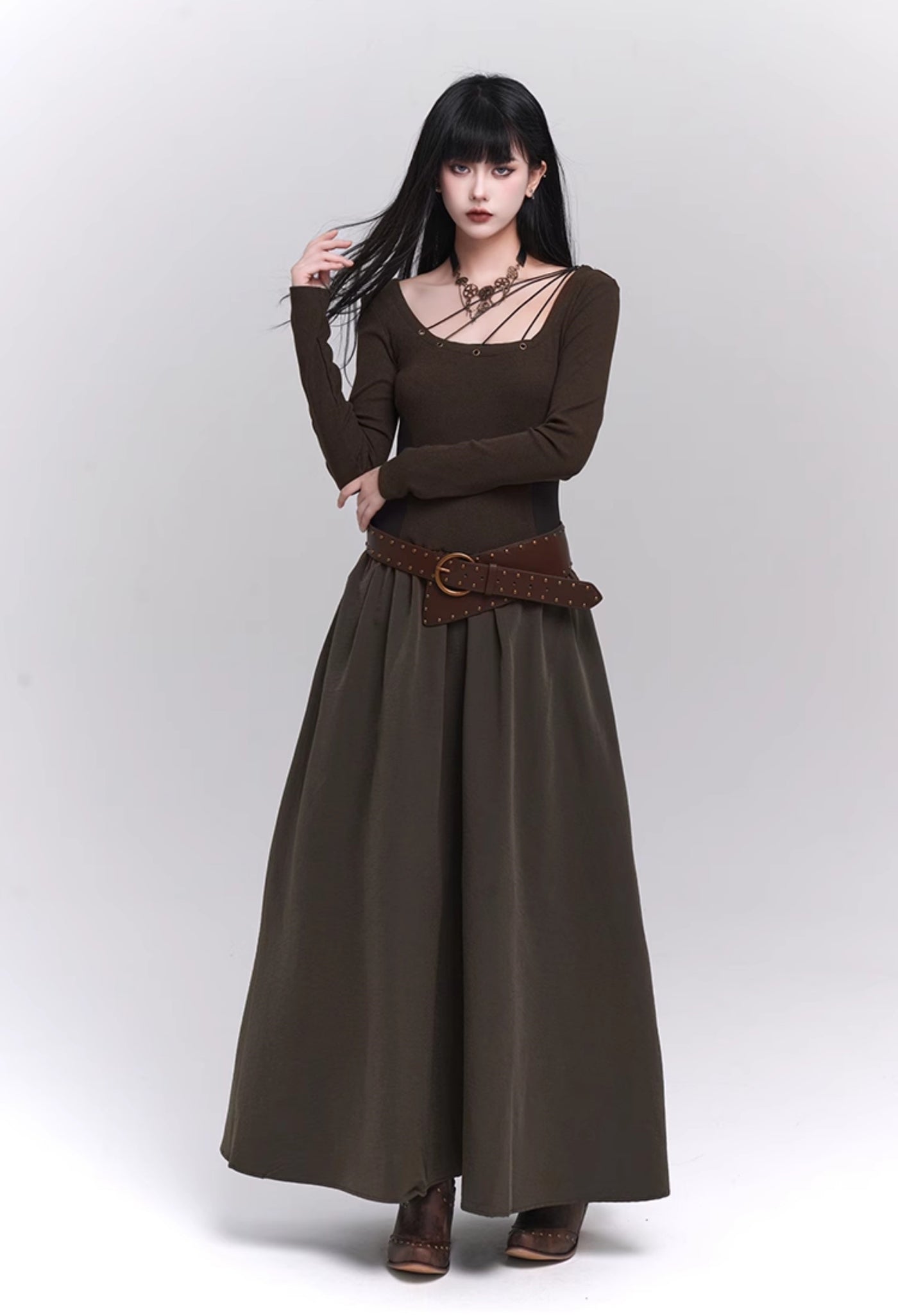 Dark Brown Unique Special Atmosphere Dress LAD0115