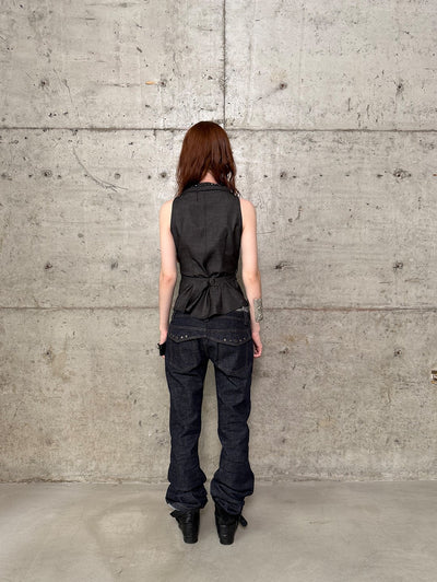 V-neck Metal Slim Zipper Vest DOU0131
