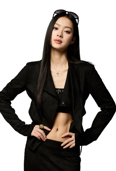 Black Asymmetrical Suede Jacket/Skirt 4MU0156