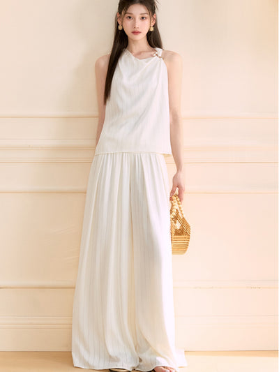 Asymmetrical Shirt/Wide-leg Pants OSH0128