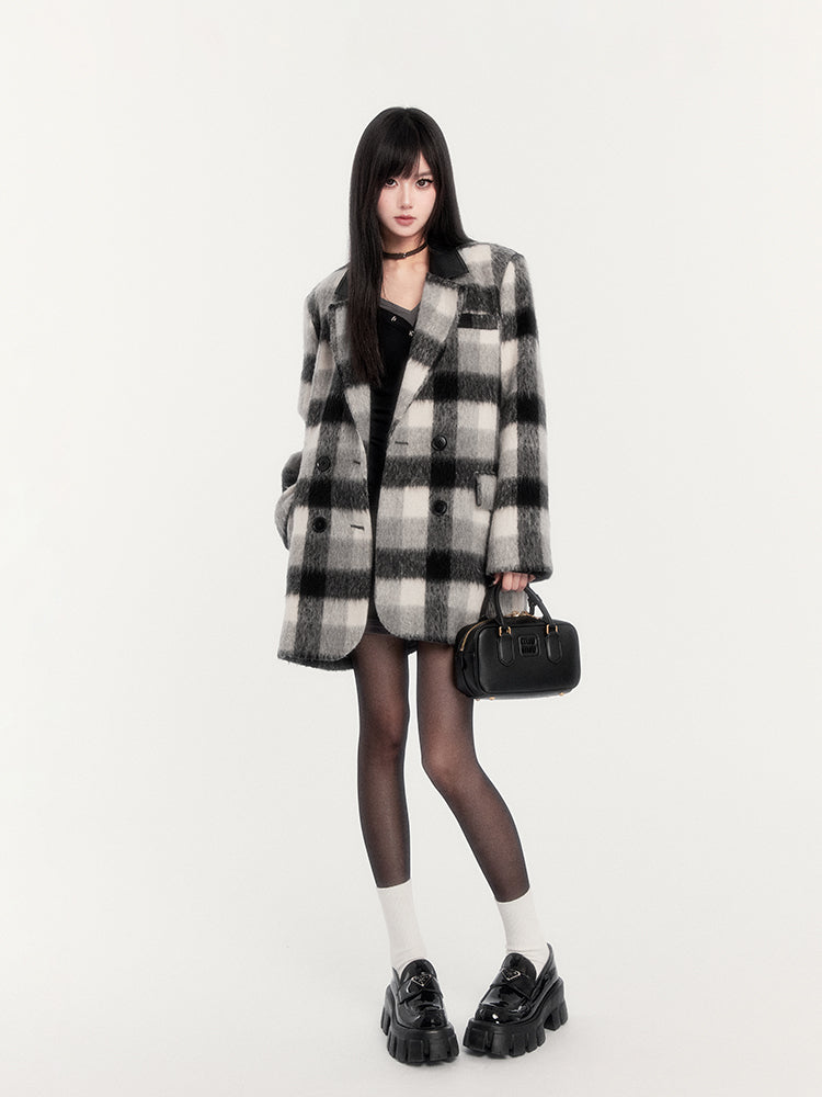 Retro College Style Warm Plaid All-match Woolen Coat VOC0269