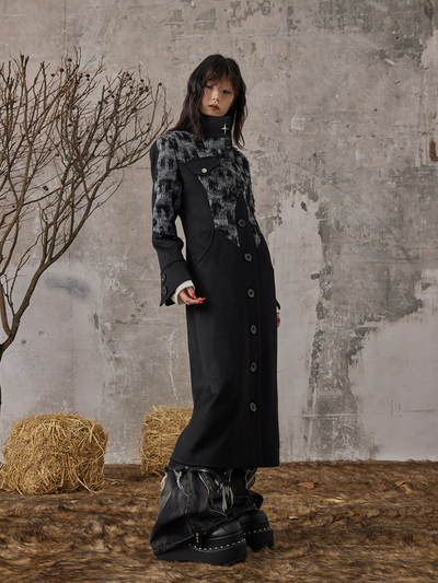 High-end Slim-fit Stand-up Collar Wool Long Coat FRU0071