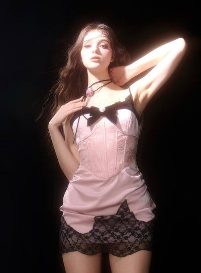 Pink Jacquard Lace Suspender Dress DIA0087