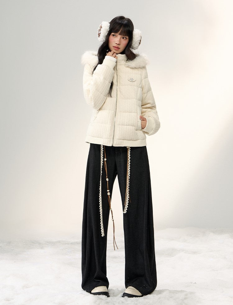 Cable Knit Patchwork Fur Collar Down Jacket NTO0249