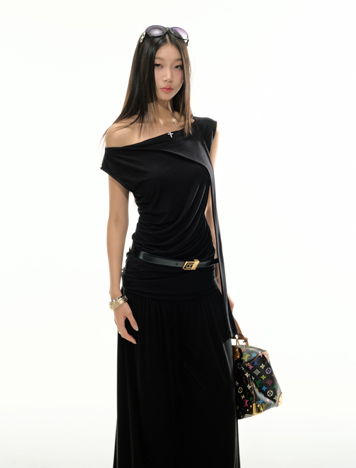 Scarf Pleated Top/Loose Pants 4MU0115