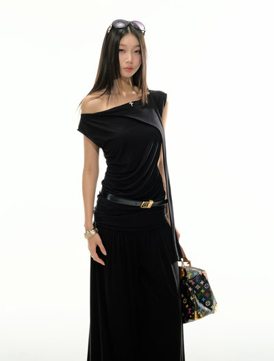 Scarf Pleated Top/Loose Pants 4MU0115